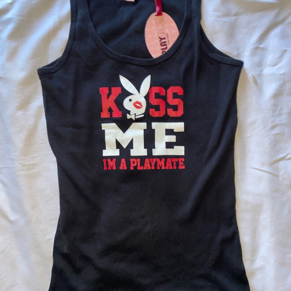 PLAYBOY Black Tank Top with Red and White Print